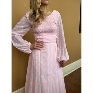 Vintage 70s Pink Dot Maxi Dress S